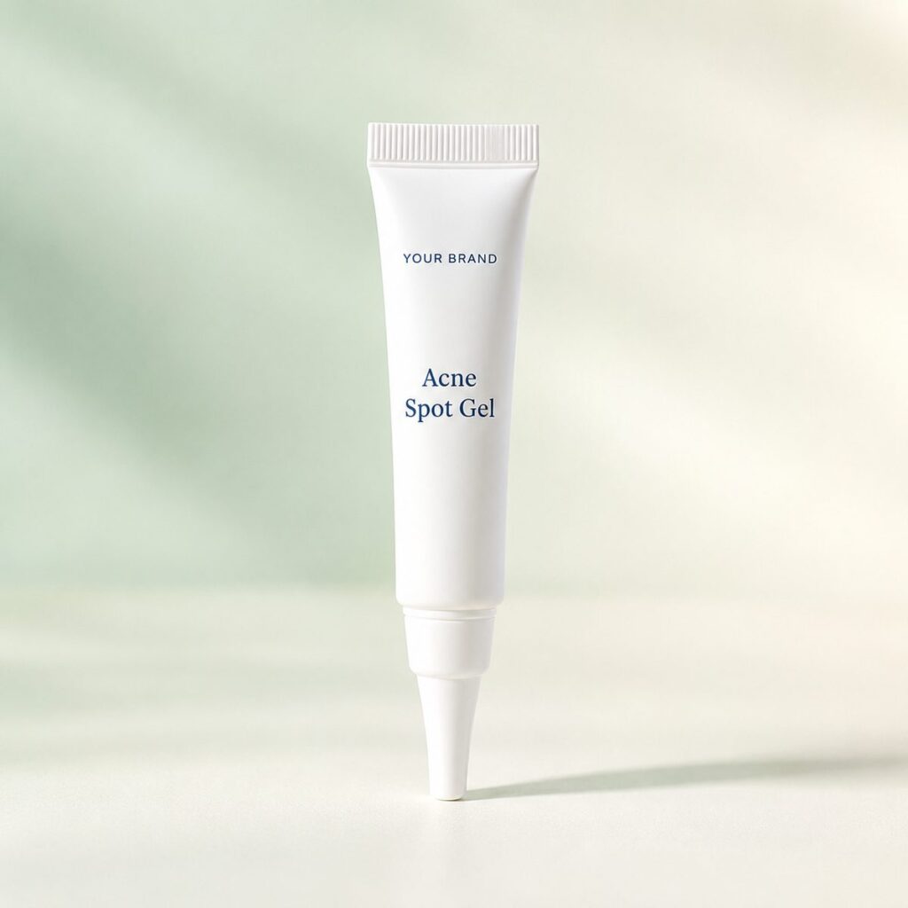 Private label acne spot gel salicylic tea tree product mockup, OEM Malaysia