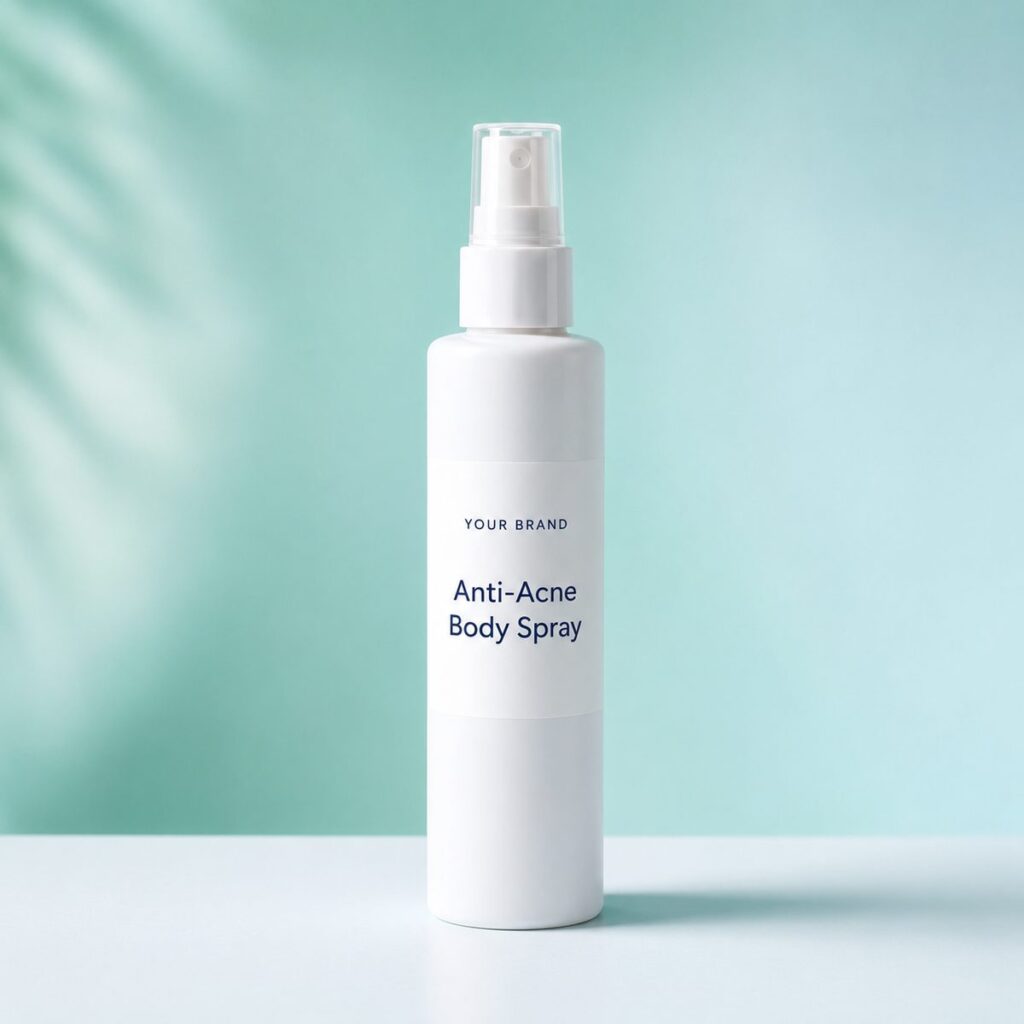 Private label anti acne body spray bacne product mockup, OEM Malaysia
