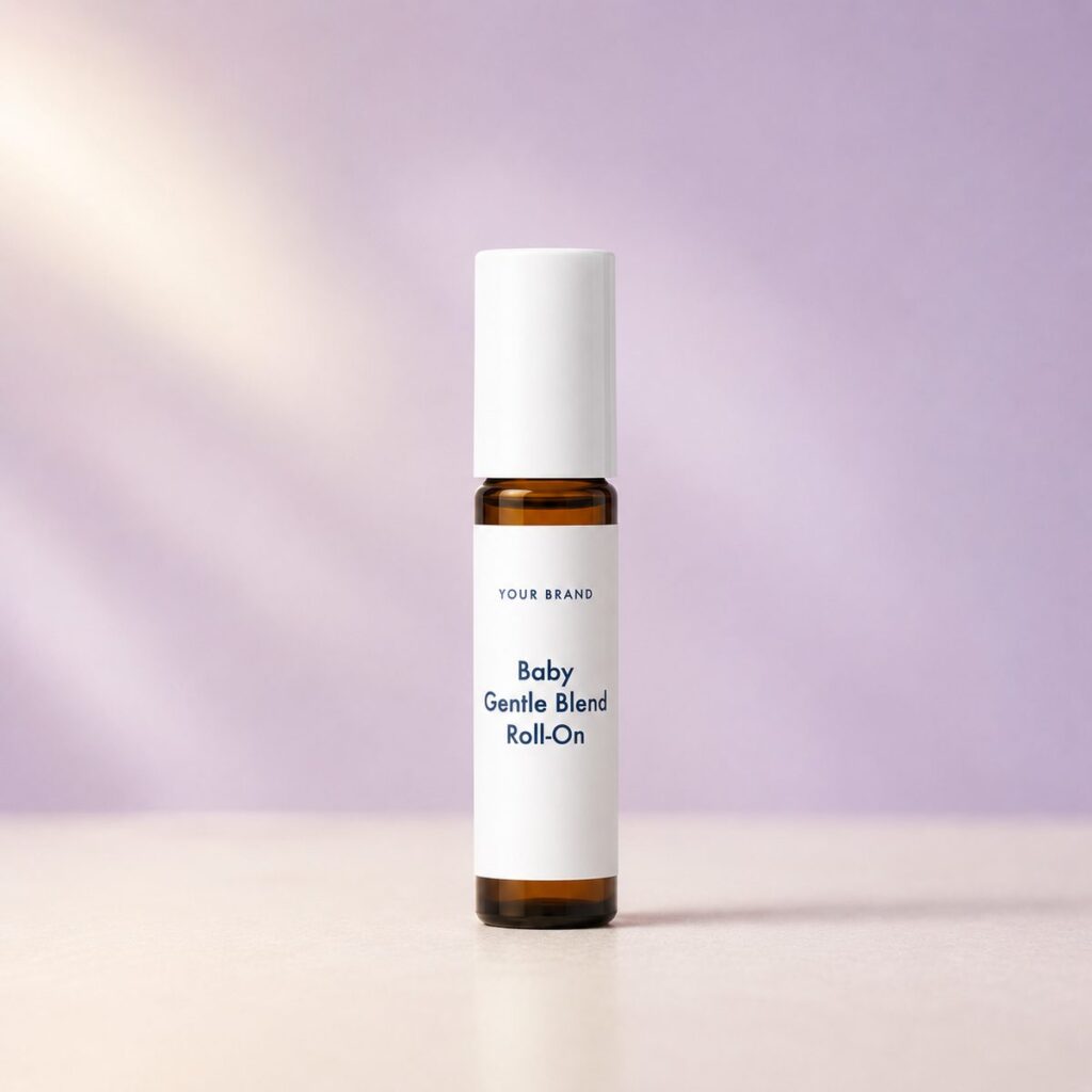 Private label baby gentle blend roll on product mockup, OEM Malaysia
