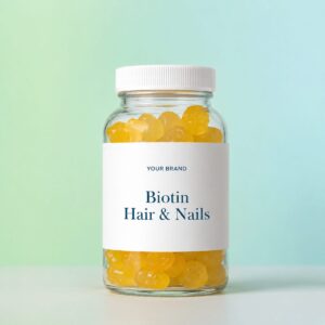 Private label biotin hair and nails gummy product mockup, OEM Malaysia