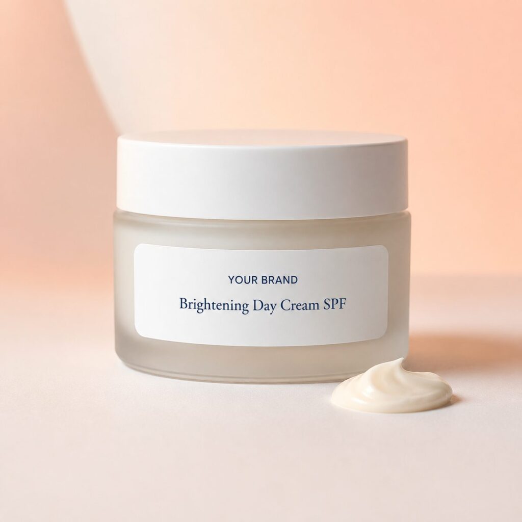 Private label brightening day cream spf product mockup, OEM Malaysia