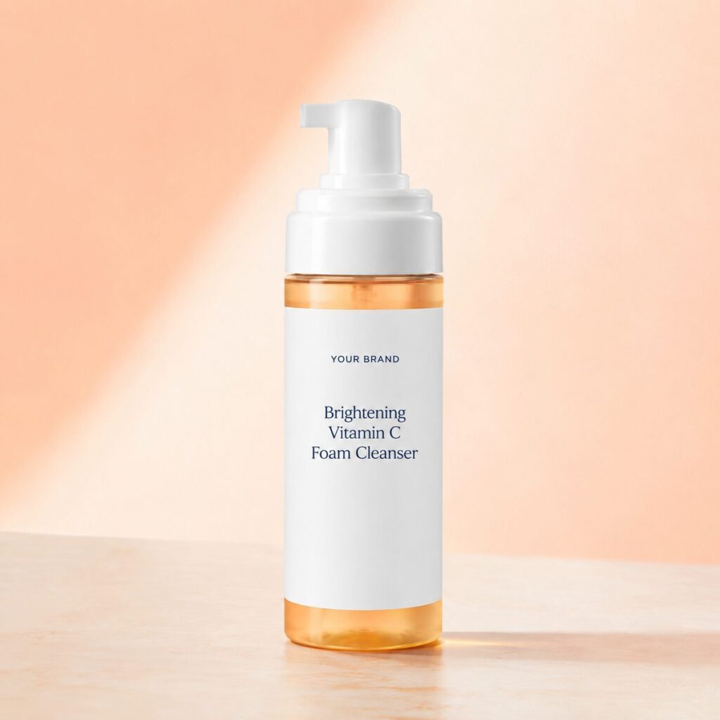 Private label brightening vitamin c foam cleanser product mockup, OEM Malaysia