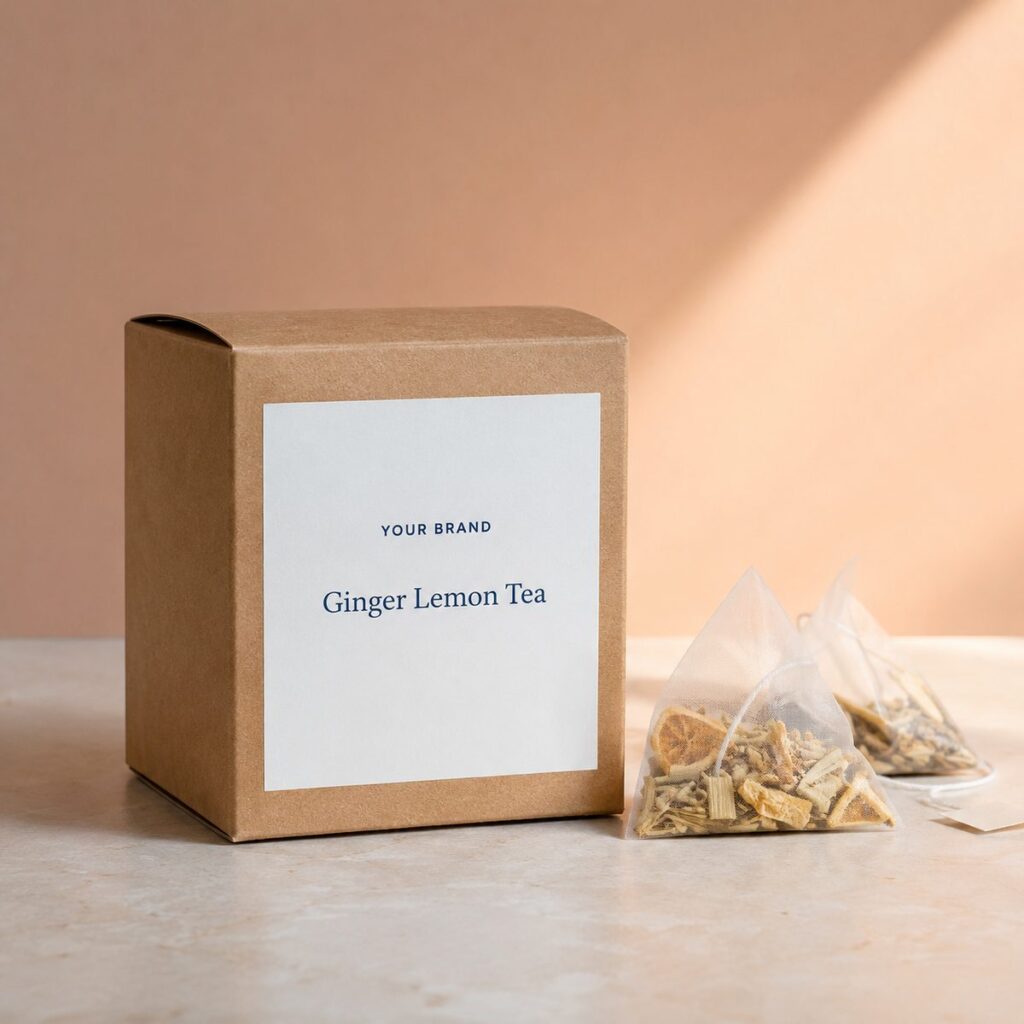 Private label burn ginger lemon tea product mockup, OEM Malaysia