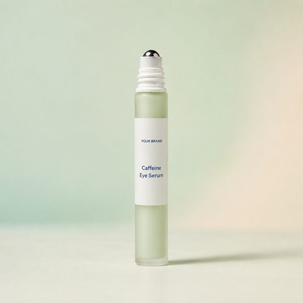 Private label caffeine de puff eye serum product mockup, OEM Malaysia