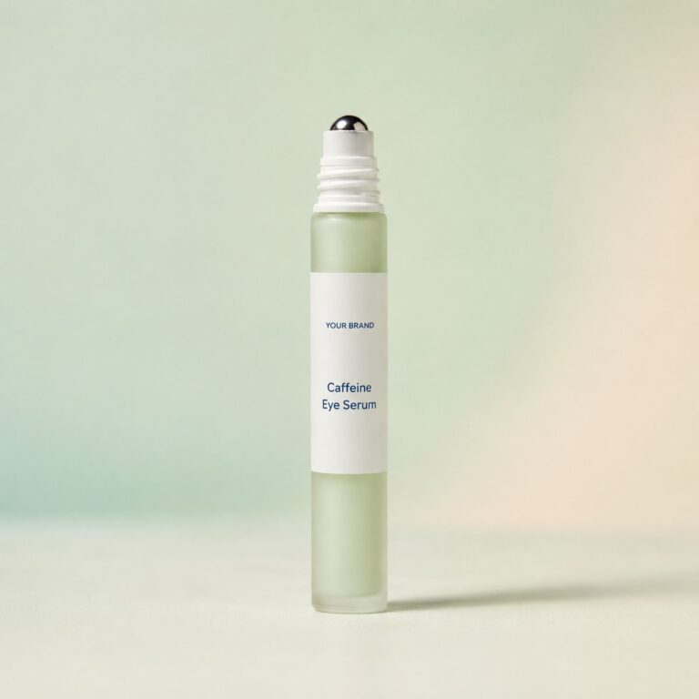 Private label caffeine de puff eye serum product mockup, OEM Malaysia