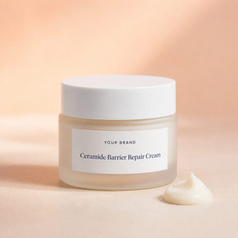 Private label ceramide barrier repair cream product mockup, OEM Malaysia