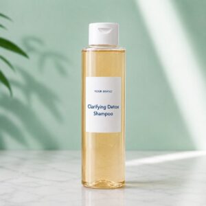 Private label clarifying detox shampoo product mockup, OEM Malaysia