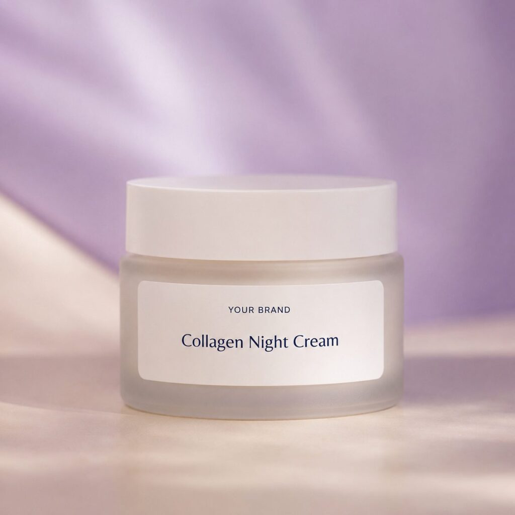 Private label collagen boost night cream product mockup, OEM Malaysia