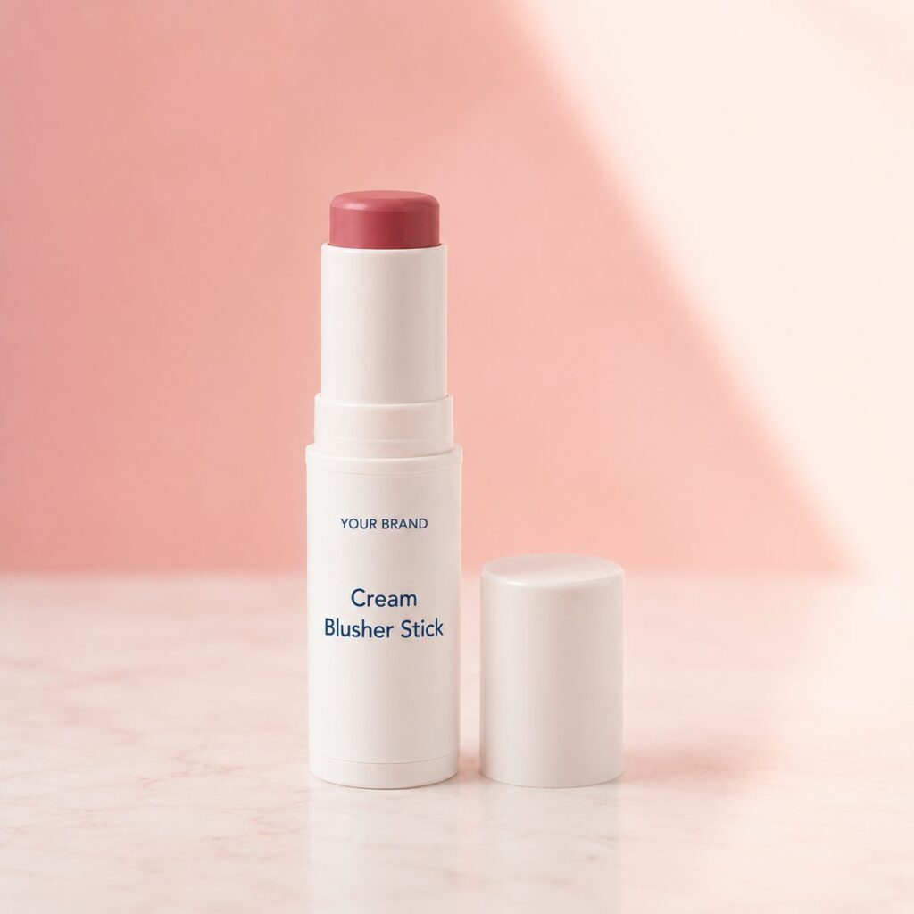 Private label cream blusher stick product mockup, OEM Malaysia