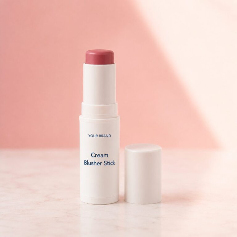 Private label cream blusher stick product mockup, OEM Malaysia