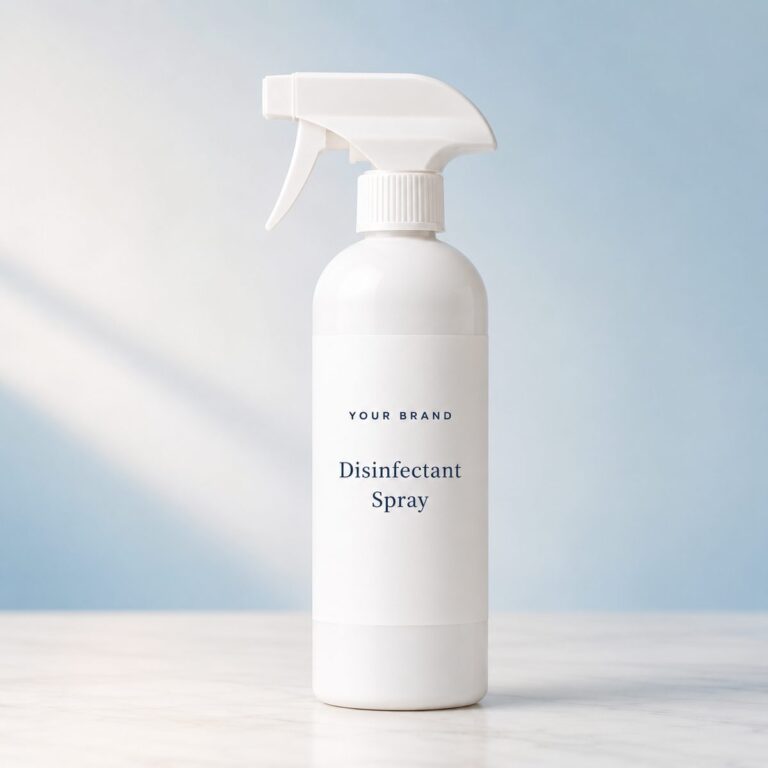 Private label disinfectant spray product mockup, OEM Malaysia