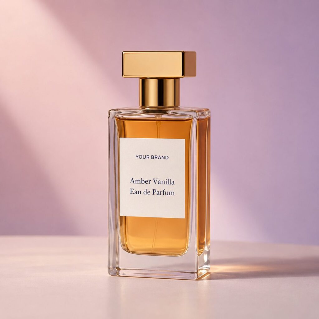 Private label eau de parfum 30ml amber vanilla product mockup, OEM Malaysia