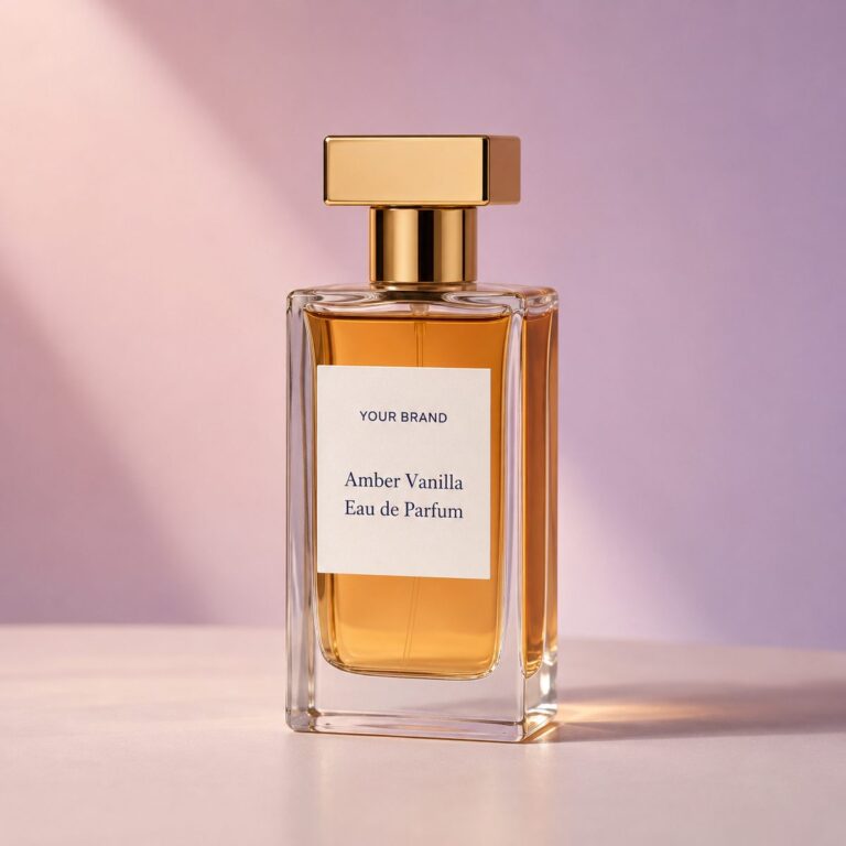 Private label eau de parfum 30ml amber vanilla product mockup, OEM Malaysia