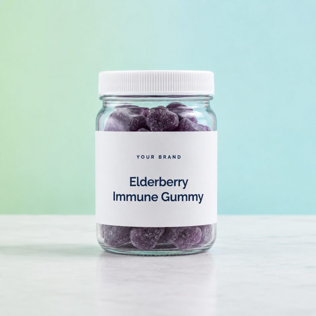 Private label elderberry immune gummy product mockup, OEM Malaysia