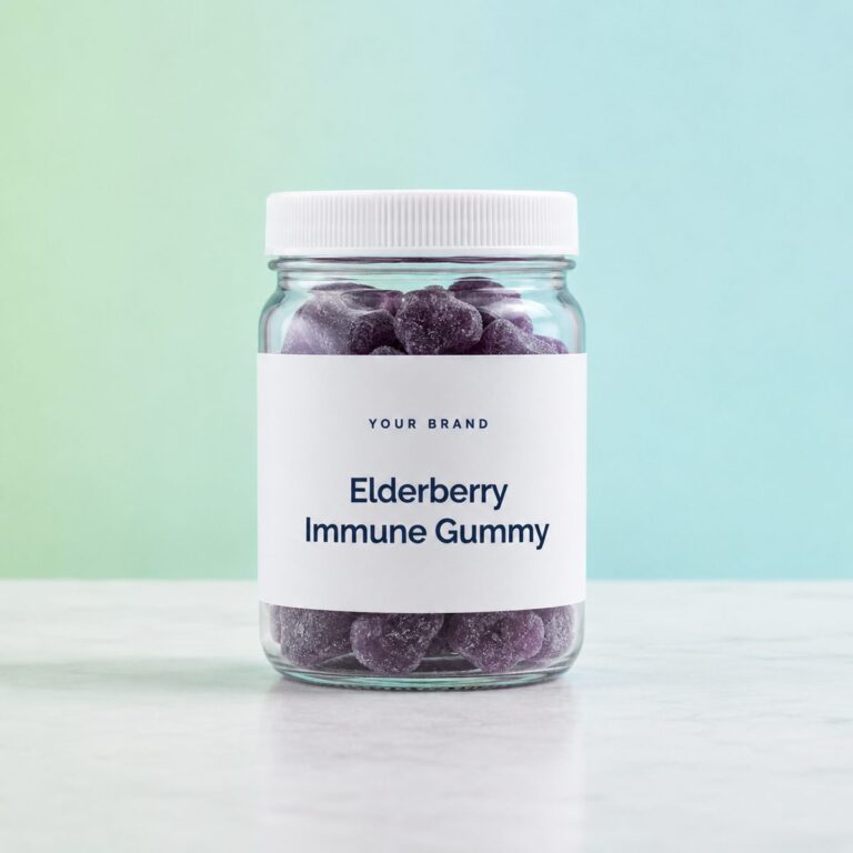 Private label elderberry immune gummy product mockup, OEM Malaysia