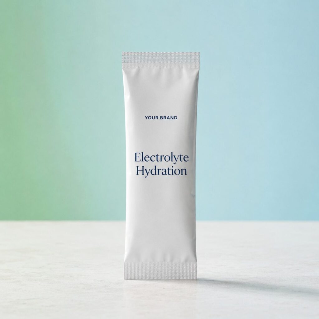 Private label electrolyte hydration powder product mockup, OEM Malaysia