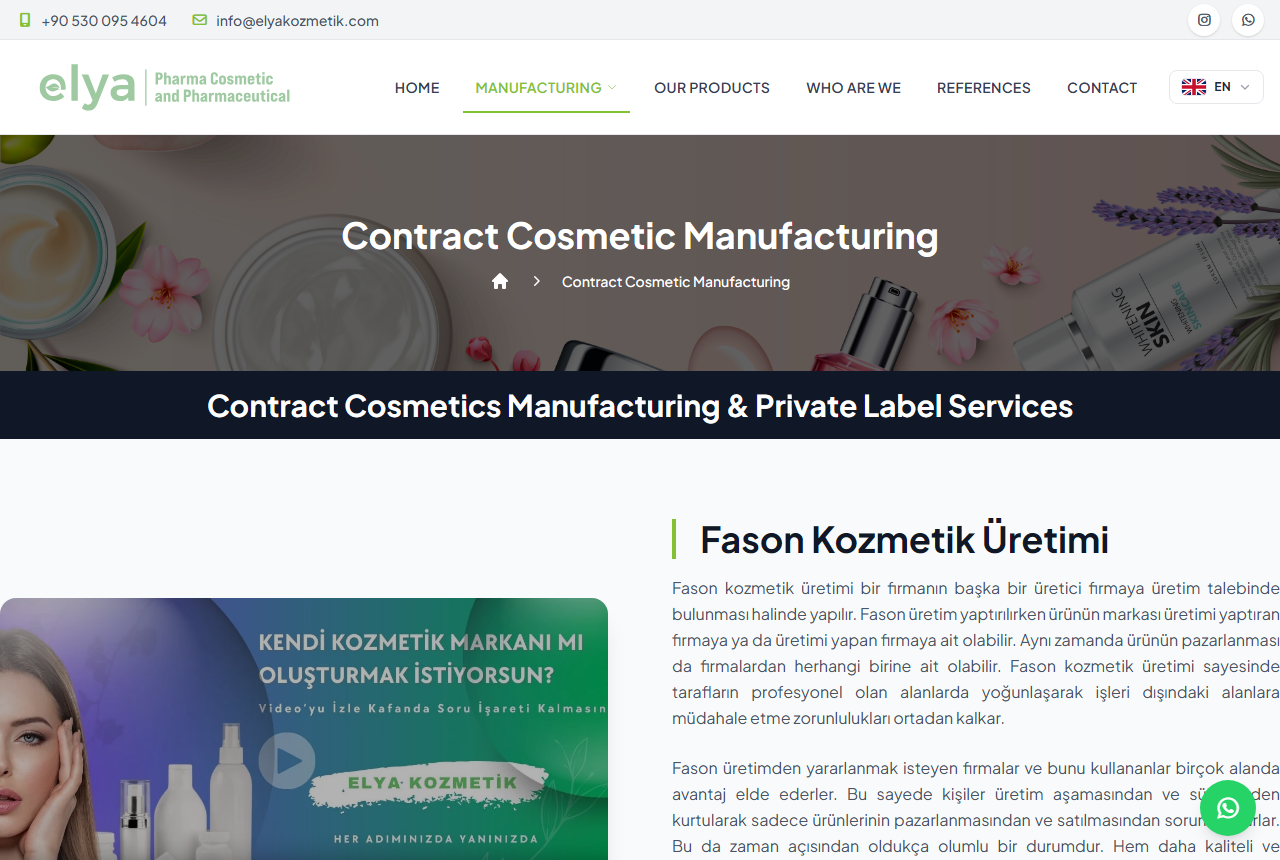 Elya Kozmetik contract cosmetic manufacturing website