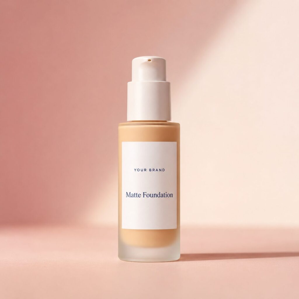 Private label full coverage matte foundation product mockup, OEM Malaysia