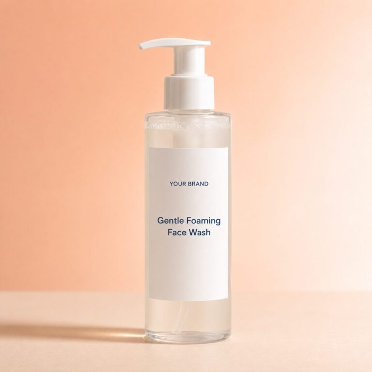 Private label gentle foaming face wash product mockup, OEM Malaysia