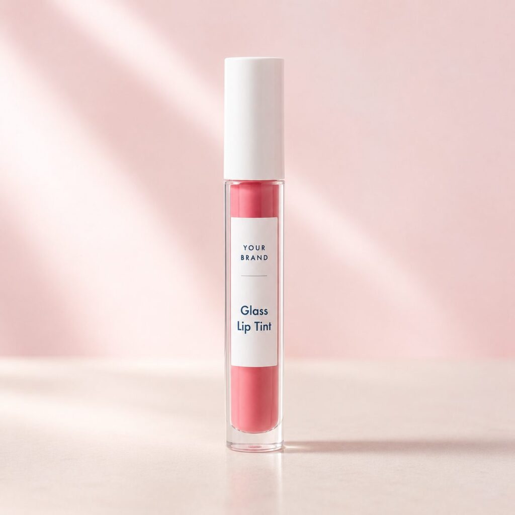 Private label glass lip tint product mockup, OEM Malaysia
