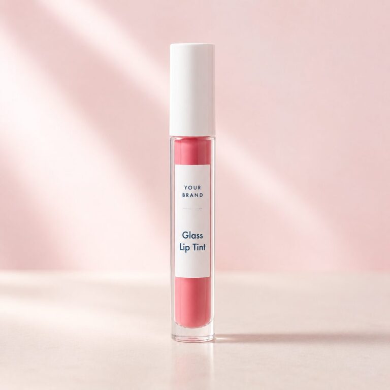 Private label glass lip tint product mockup, OEM Malaysia