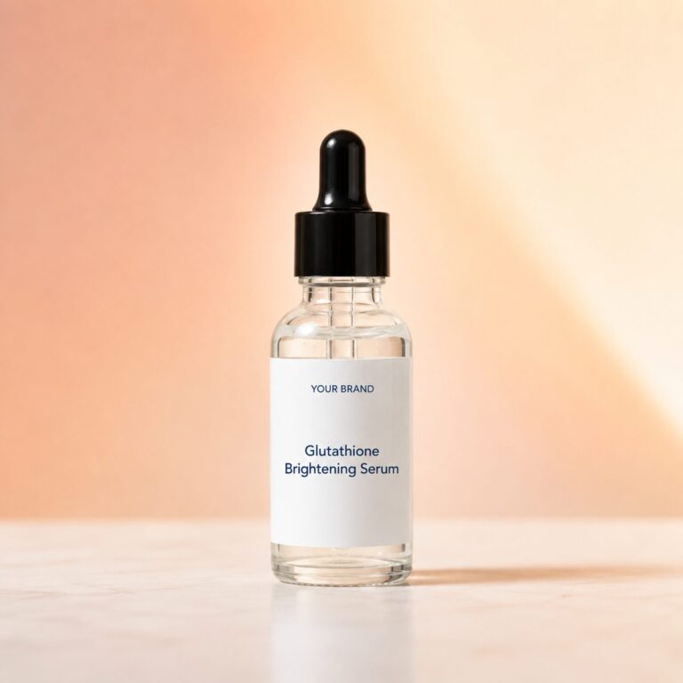 Private label glutathione brightening serum product mockup, OEM Malaysia