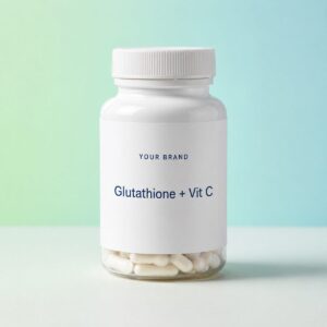 Private label glutathione vit c brightening capsule product mockup, OEM Malaysia