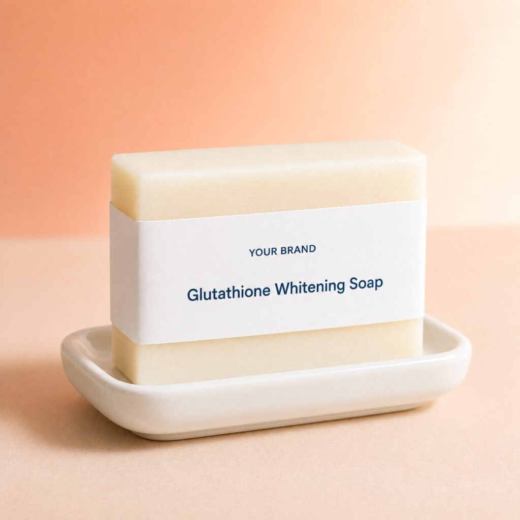 Private label glutathione whitening soap product mockup, OEM Malaysia