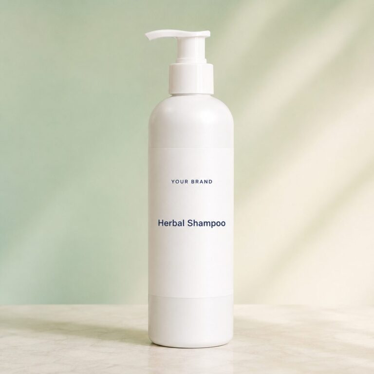 Private label halal herbal shampoo product mockup, OEM Malaysia