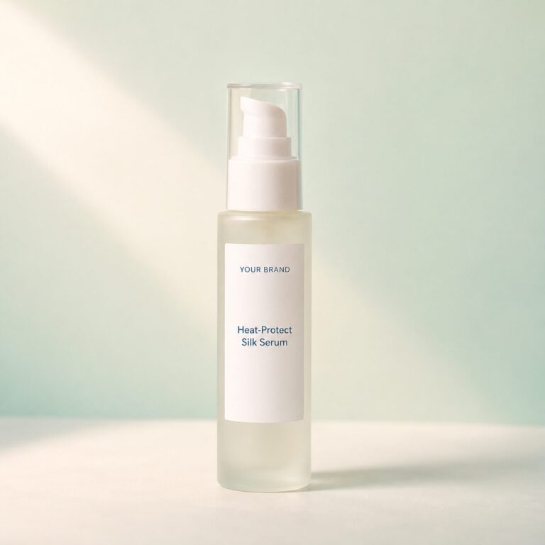 Private label heat protect silk serum product mockup, OEM Malaysia