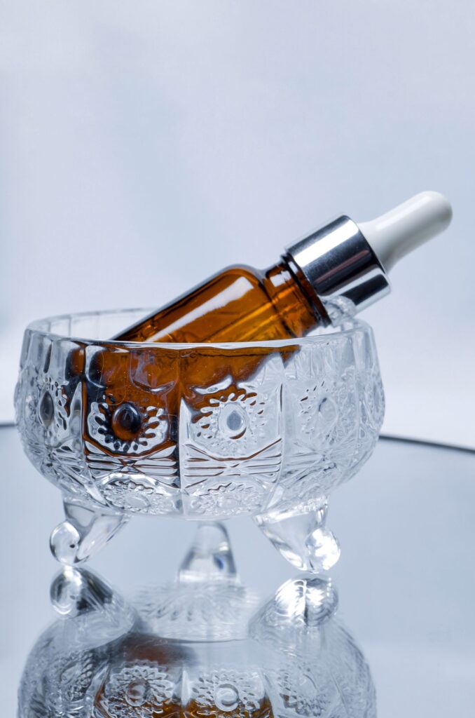 Holy Basil (Tulsi) Essential Oil in an amber glass dropper bottle - OEM private label Malaysia