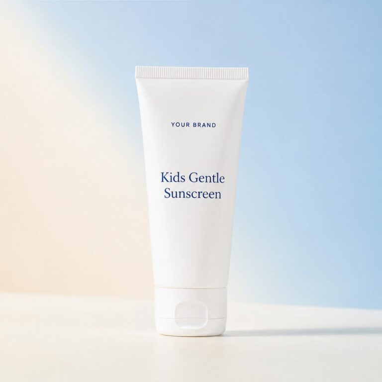 Private label kids gentle sunscreen product mockup, OEM Malaysia