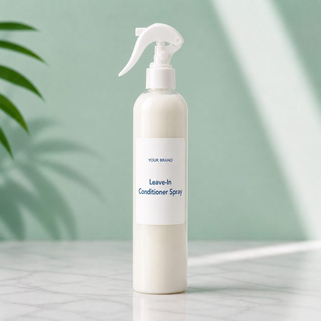 Private label leave in conditioner spray product mockup, OEM Malaysia