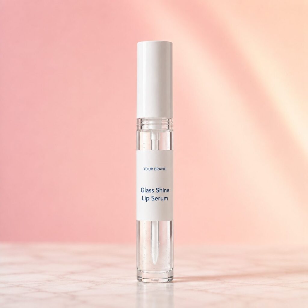 Private label lip serum clear glass shine product mockup, OEM Malaysia