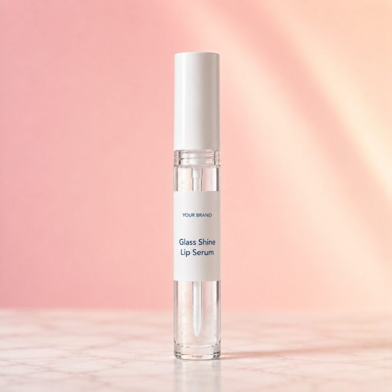 Private label lip serum clear glass shine product mockup, OEM Malaysia