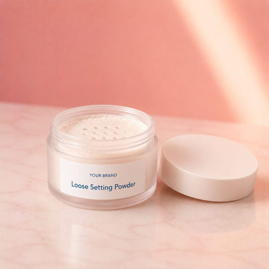 Private label loose setting powder product mockup, OEM Malaysia