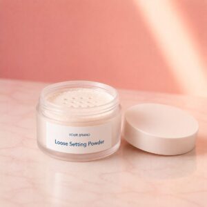 Private label loose setting powder product mockup, OEM Malaysia