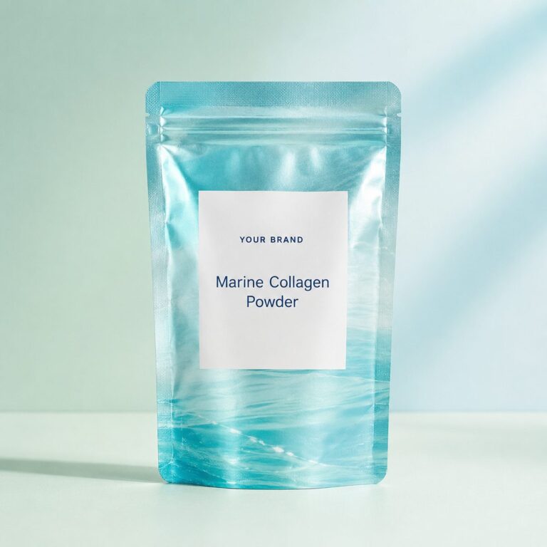 Private label marine collagen powder product mockup, OEM Malaysia