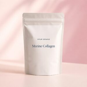 Private label marine collagen powder sachet product mockup, OEM Malaysia