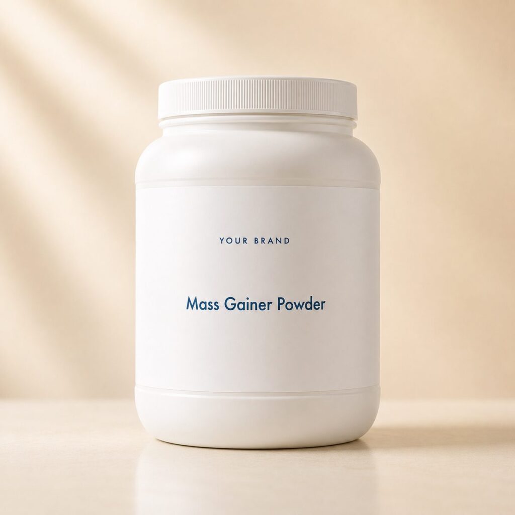 Private label mass gainer powder product mockup, OEM Malaysia