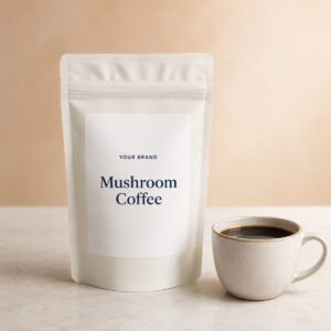 Private label mushroom focus coffee lion s mane product mockup, OEM Malaysia