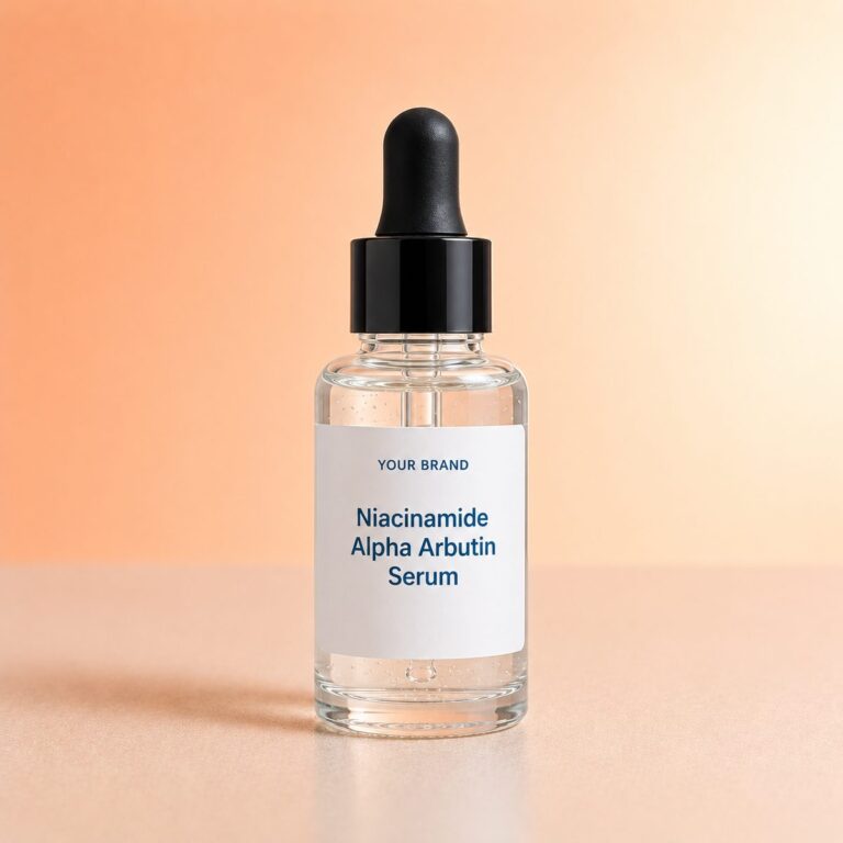 Private label niacinamide alpha arbutin serum product mockup, OEM Malaysia