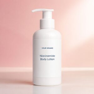 Private label niacinamide brightening body lotion product mockup, OEM Malaysia