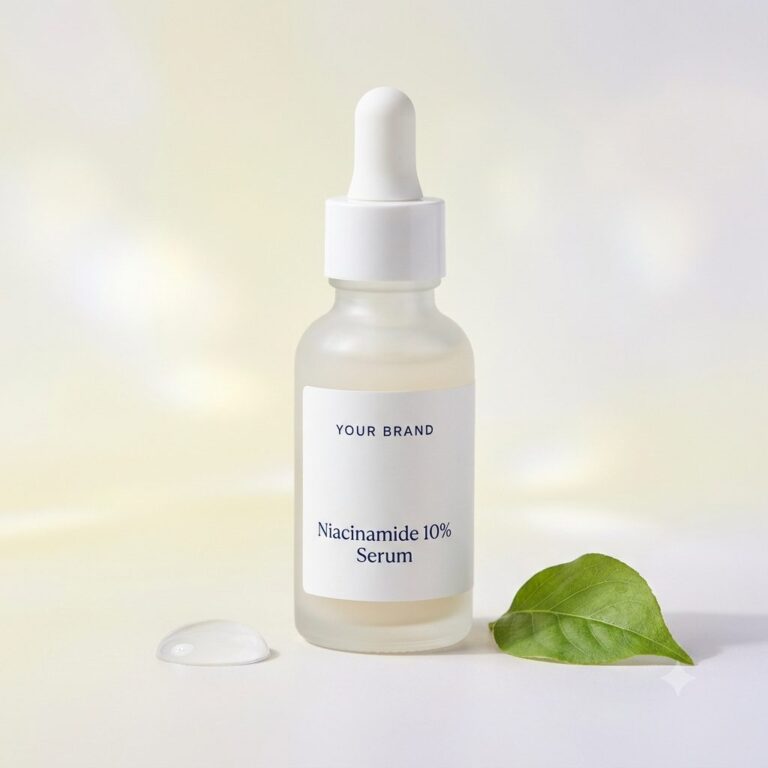 Private label niacinamide 10 percent serum dropper bottle mockup, OEM Malaysia