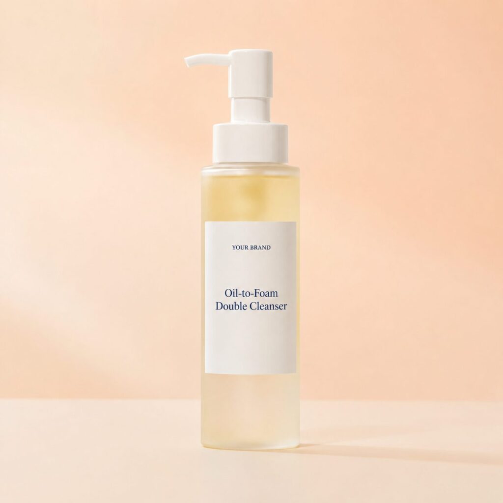 Private label oil to foam double cleanse cleanser product mockup, OEM Malaysia