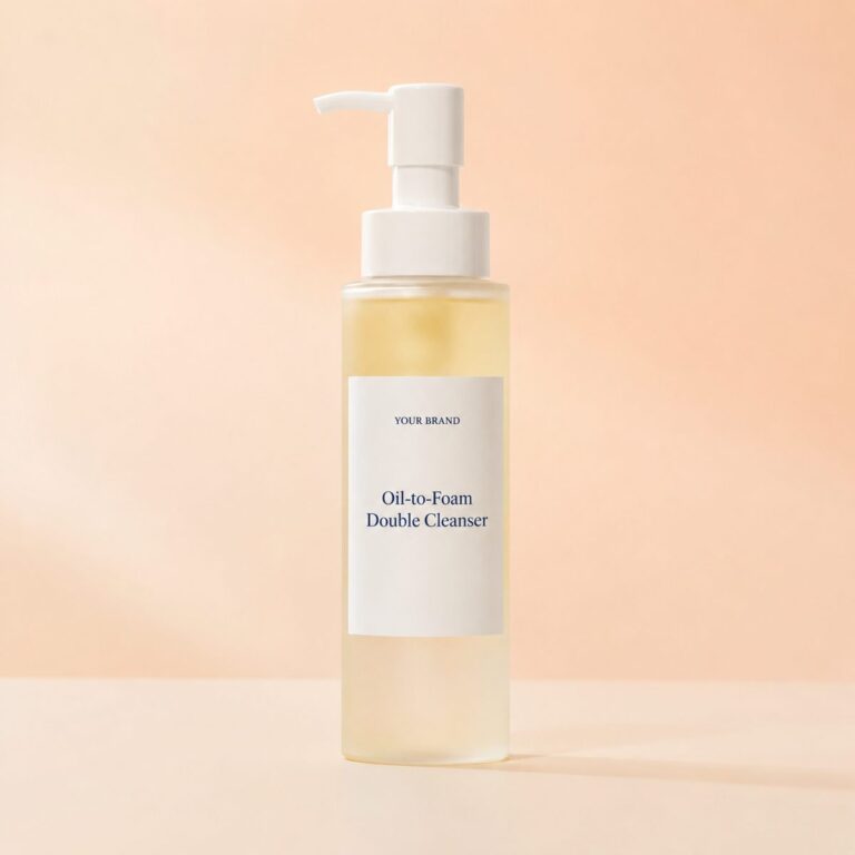Private label oil to foam double cleanse cleanser product mockup, OEM Malaysia
