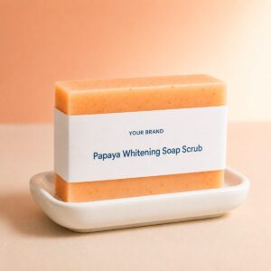 Private label papaya whitening soap scrub product mockup, OEM Malaysia