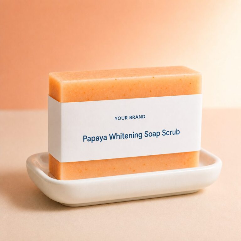 Private label papaya whitening soap scrub product mockup, OEM Malaysia