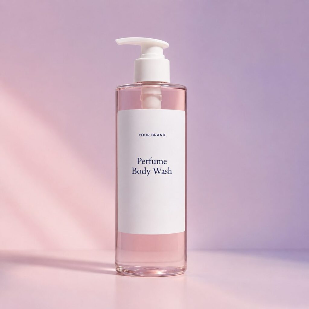 Private label perfume body wash product mockup, OEM Malaysia