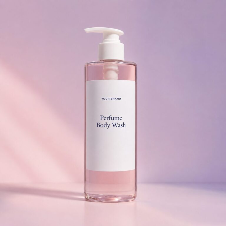 Private label perfume body wash product mockup, OEM Malaysia